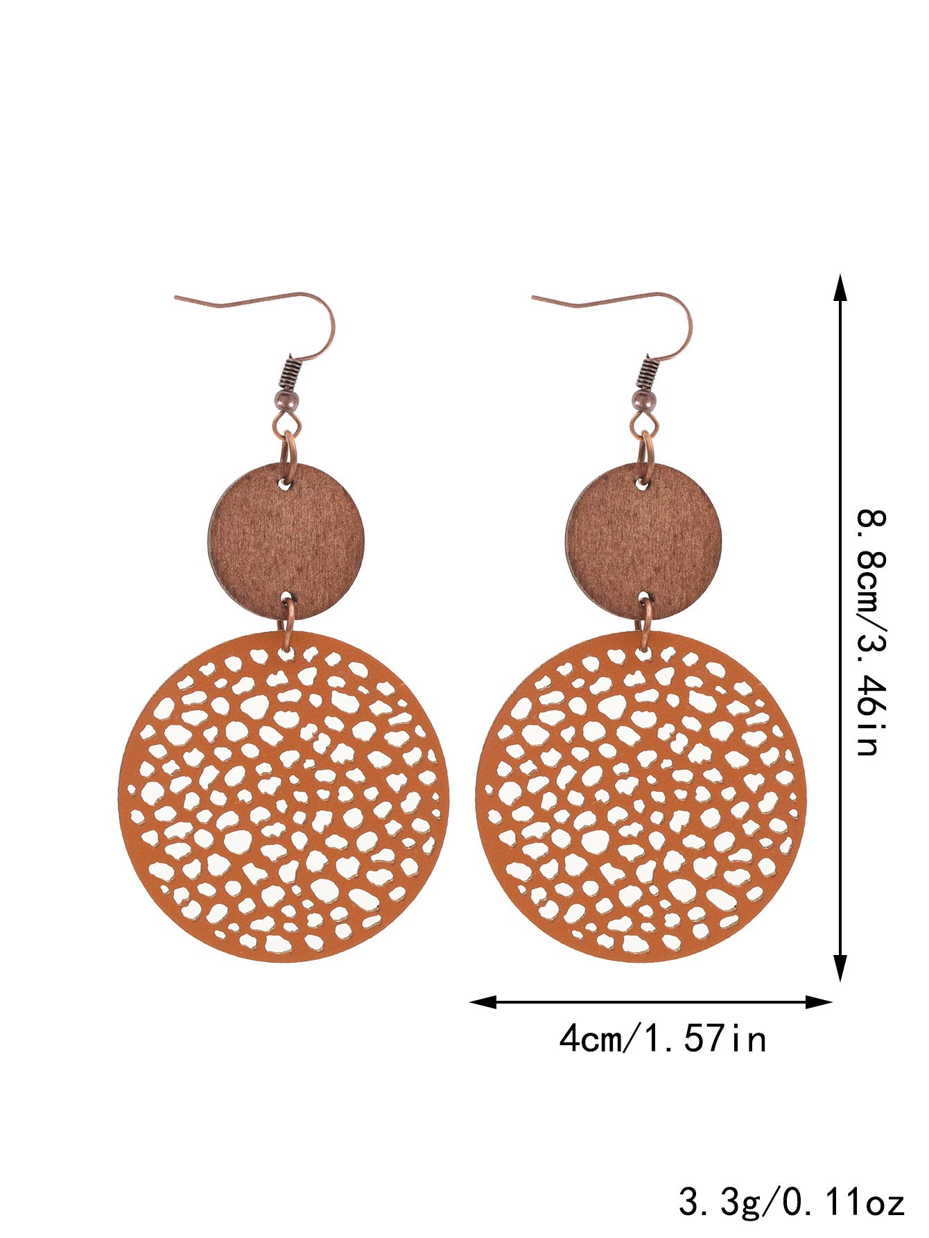 Wholesale Hollow Wood Piece Combination Leather Round Mesh Earrings
